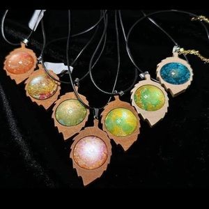 HAND PAINTED Wooden Leave Necklace by INDIANA ARTIST SUSAN OTTINGER One of Kind